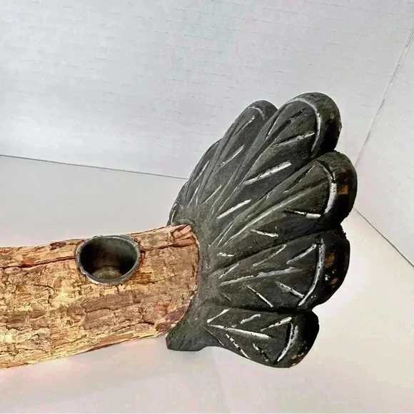 Turkey Tapered Candle Holder Centerpiece Carved Wood Branch Log Thanksgiving - Picture 11 of 16
